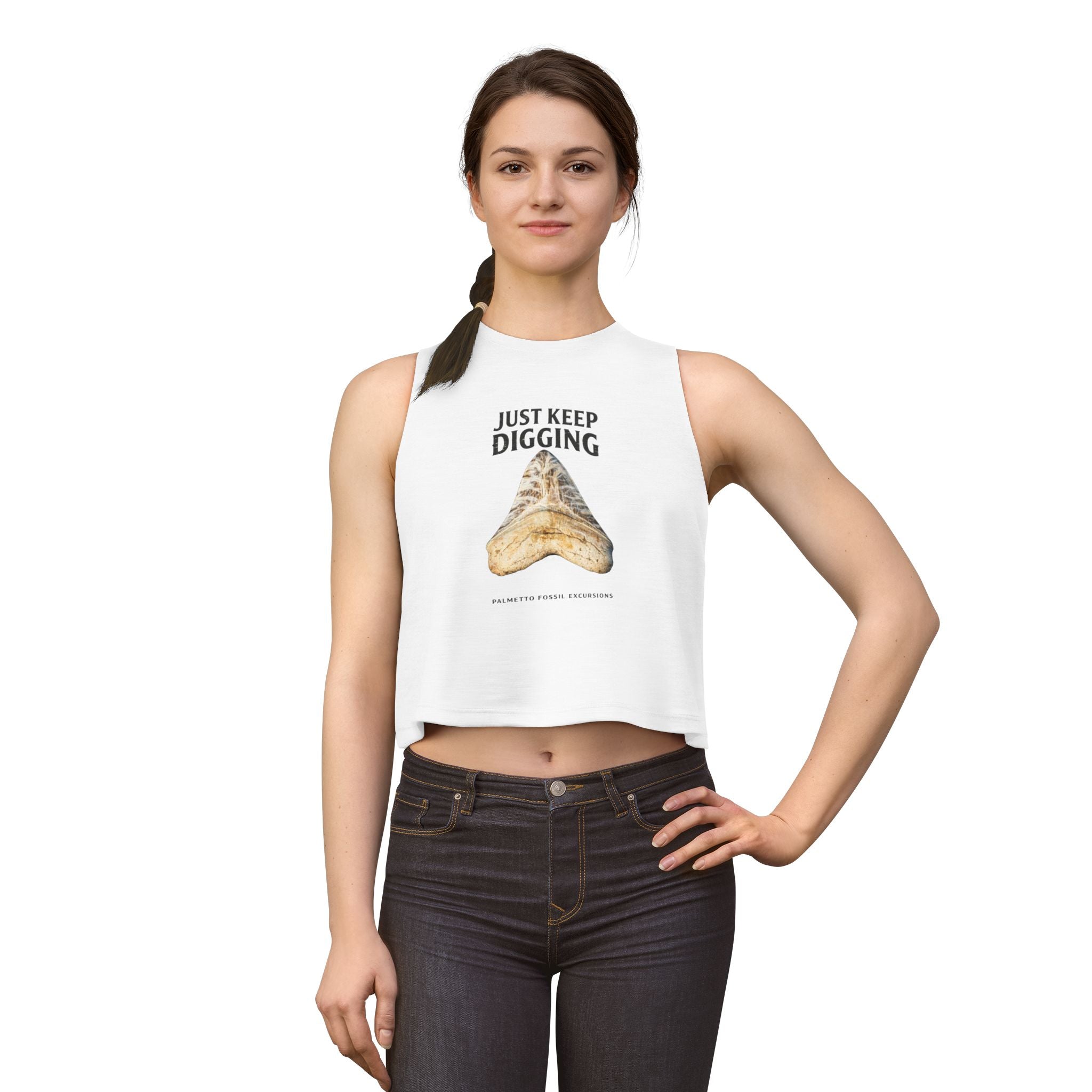 Just Keep Digging Shark Tooth Crop Top — Fossil Hunting Beach Tank
